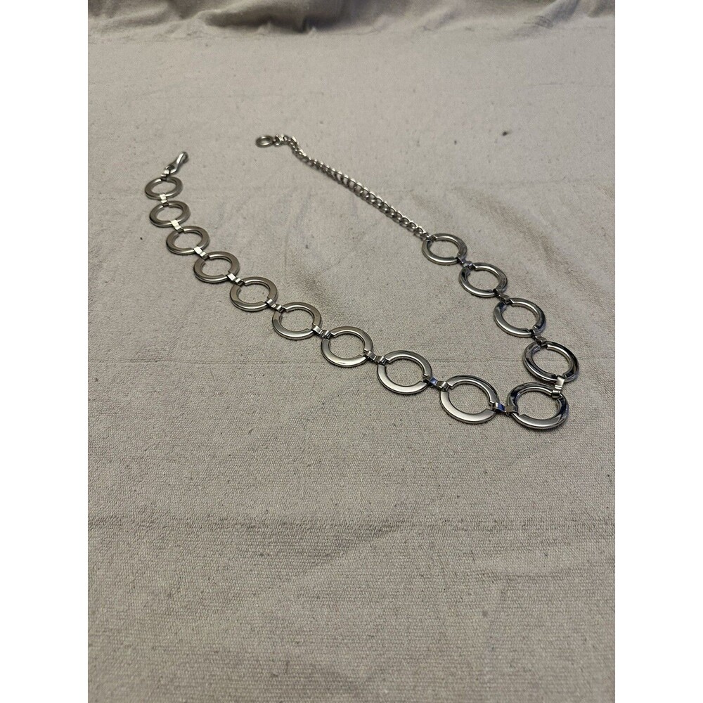 Chunky Silver Metal Open Circles Chain Link Belt Hippie Boho Heavy 39” Adj